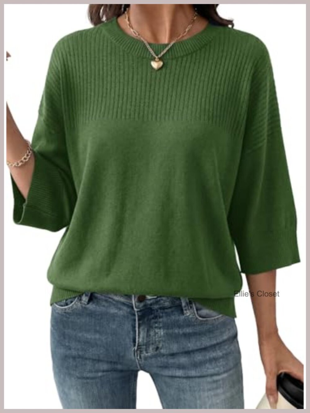 Oversized 3/4 Sleeve Knit Pullover Sweater